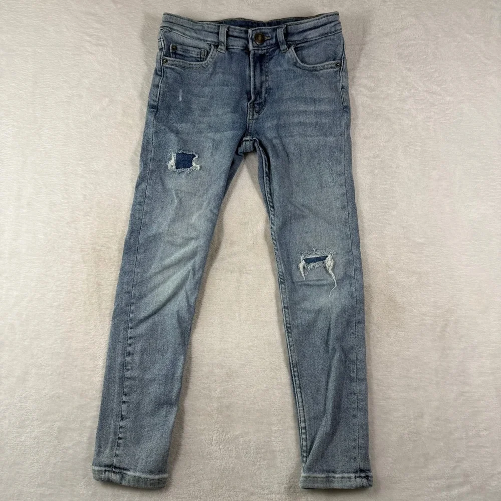 Zara Size 8 Super Elastic Premium Distressed Skinny Jeans Light Wash Blue